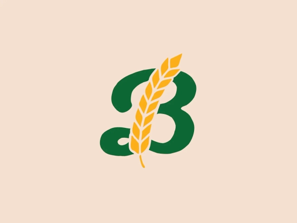 The Breton Brewing logo features a modern and organic design, with the main element being a green, stylized representation of the letter "B." The "B" has soft, round edges, conveying friendliness and approachability. Superimposed on the "B" is a golden ear of wheat, which curves from the top left to the bottom right, adding a natural or agricultural touch to the logo. The color contrast between the green and the gold is striking yet harmonious, attracting the eye while remaining elegant and simple.