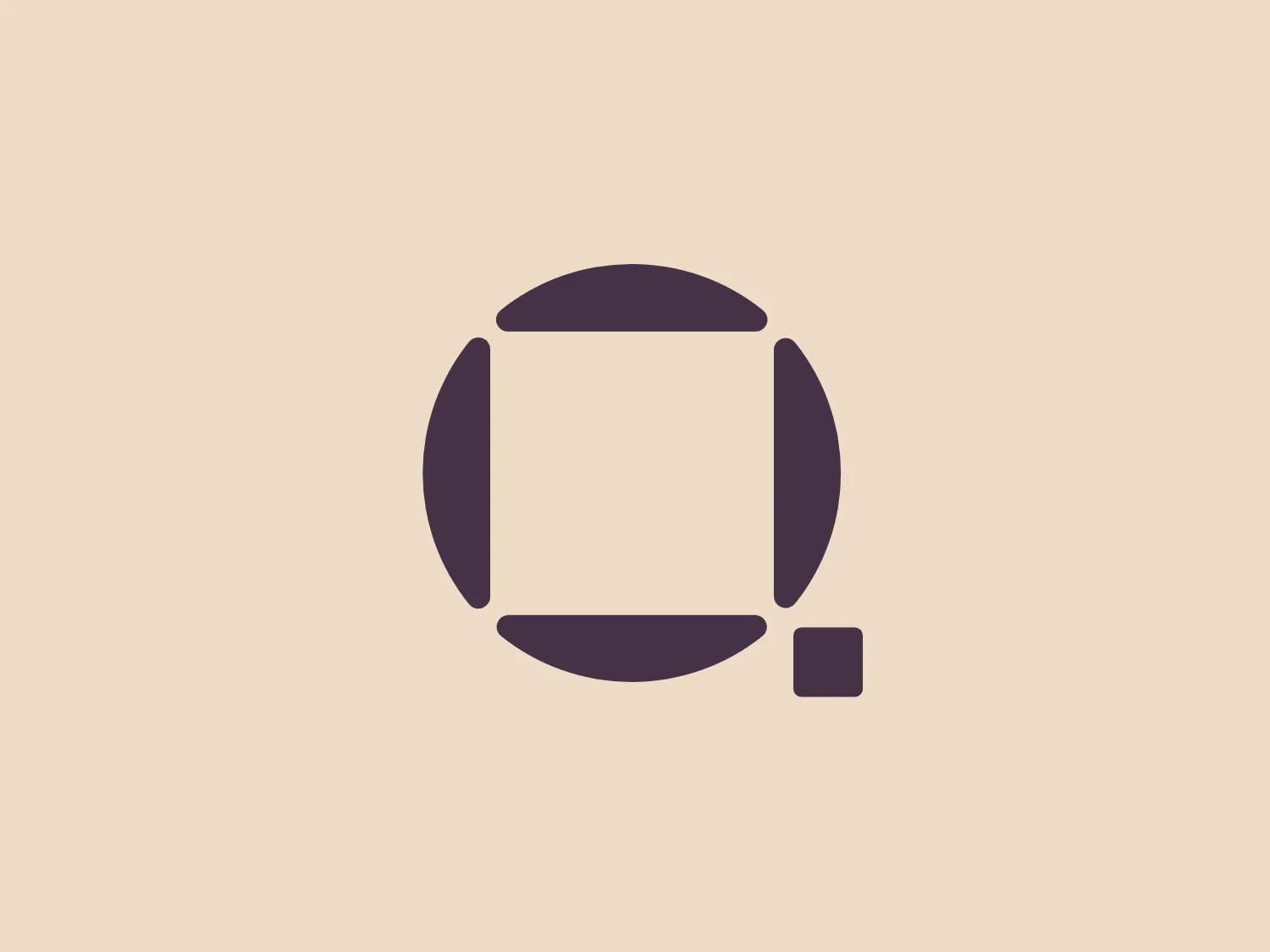 The Quartet Health logo features a stylized abstract design with four distinct shapes, including a semi-circle, two curved lines or arcs, and a smaller detached shape. The design is a solid, dark purple, embodying professionalism and sophistication. The simplicity and clean look make it versatile for various branding approaches.