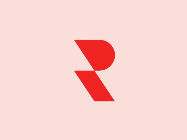 What catches our eye is the bold and modern aesthetic of the stylized "R" letter formed by overlapping red geometric shapes, showcasing precision and contemporary feel.