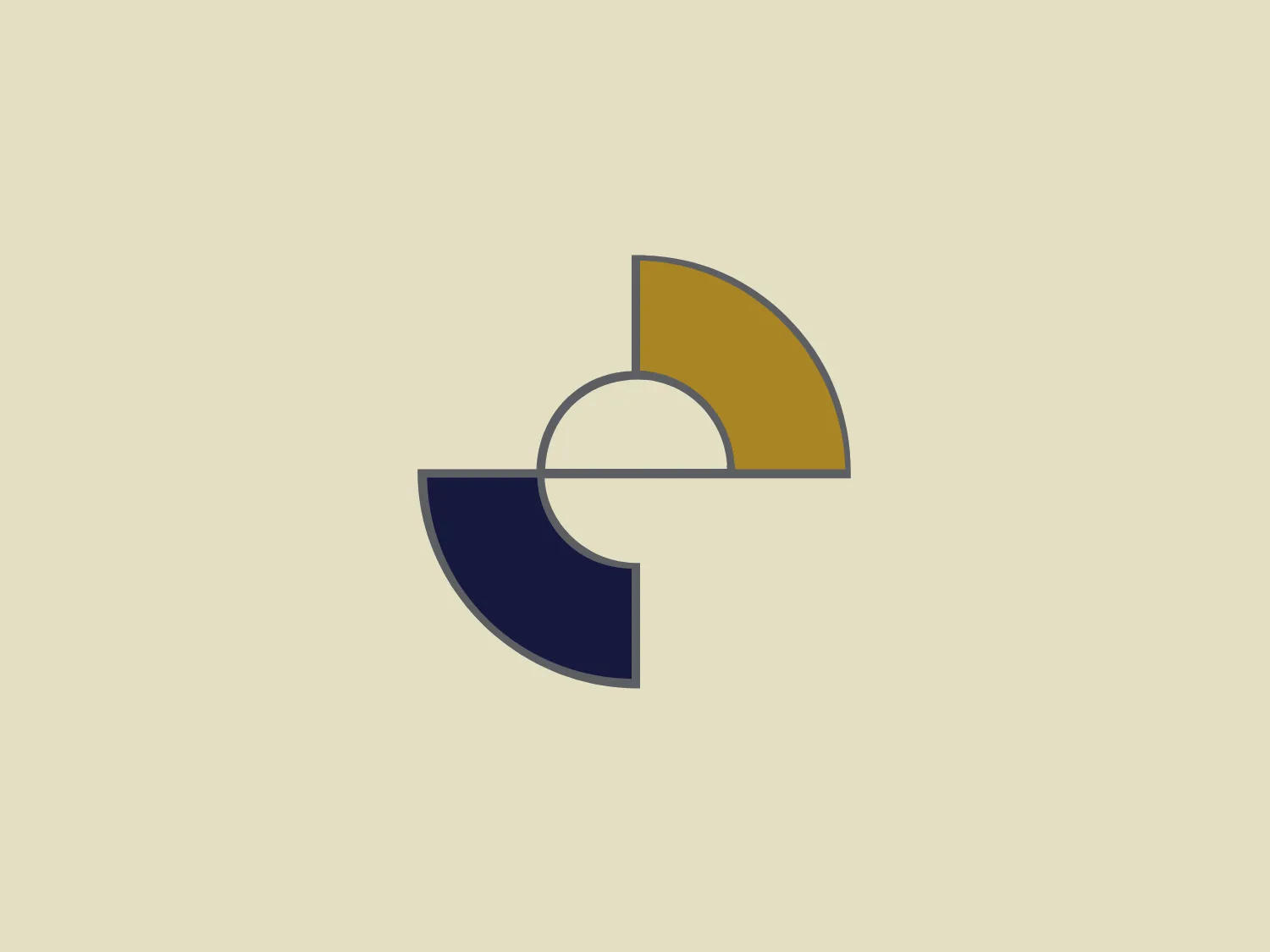 The Eastern Metropolitan Regional Council logo features a stylized, geometric design with two semi-circular shapes that mirror each other, forming a circular center with a gap. The shape on the left is colored in a muted mustard tone, while the right shape is a deep navy blue. Both semi-circles have a thin border in a contrasting, dark gray hue. The overall aesthetic is modern and minimalistic, with a balanced and symmetrical arrangement that suggests harmony and interconnectedness. The logo's clean lines and simplicity give it a versatile and professional appearance.