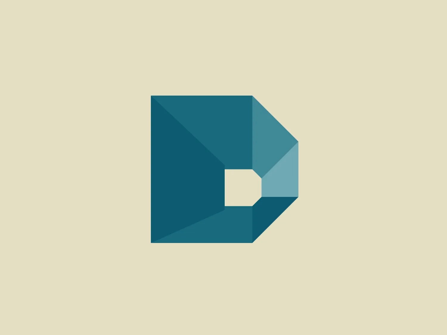 The logo presented for DFDG Architecture is a stylized letter "D" composed of geometric shapes in a tessellation pattern. The shapes that form the letter include a darker rectangle and lighter, varied trapezoidal and triangular shapes that create a sense of three-dimensionality. The color palette is a gradient of teal and turquoise tones, evoking a modern and sleek design aesthetic. The geometric concept suggests precision and cutting-edge technology. For a background that complements this logo without overpowering it, a soft, neutral color would be ideal.