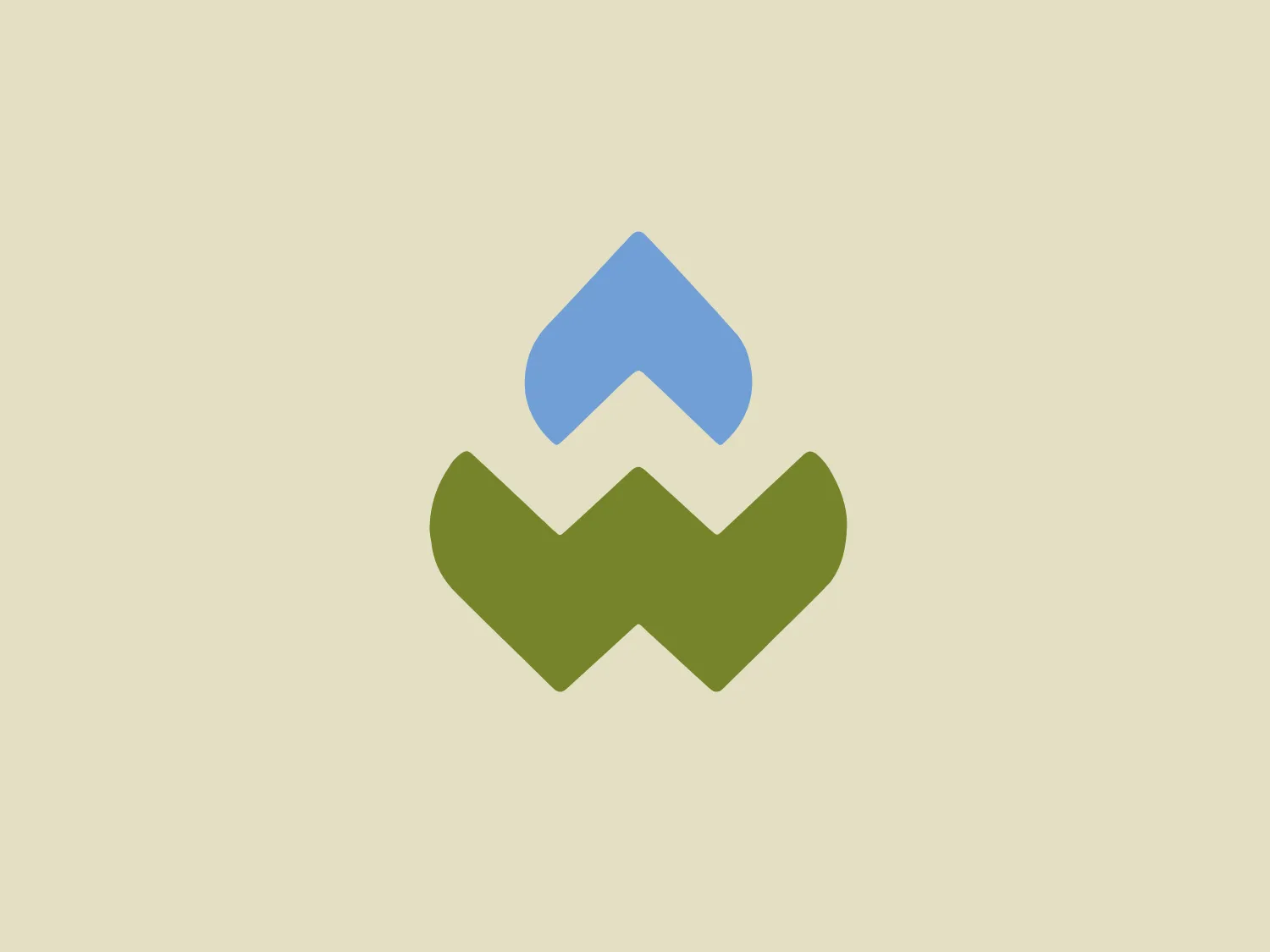The UW Sustainability logo features a stylized design with two chevron-shaped elements pointing in opposite directions (up and down), signifying movement or progress. The upper chevron is a soft, sky blue, while the lower one is olive green, providing a grounded, earthy contrast. The overall aesthetic is modern and simple, favoring minimalism and clean lines with no additional embellishments.
