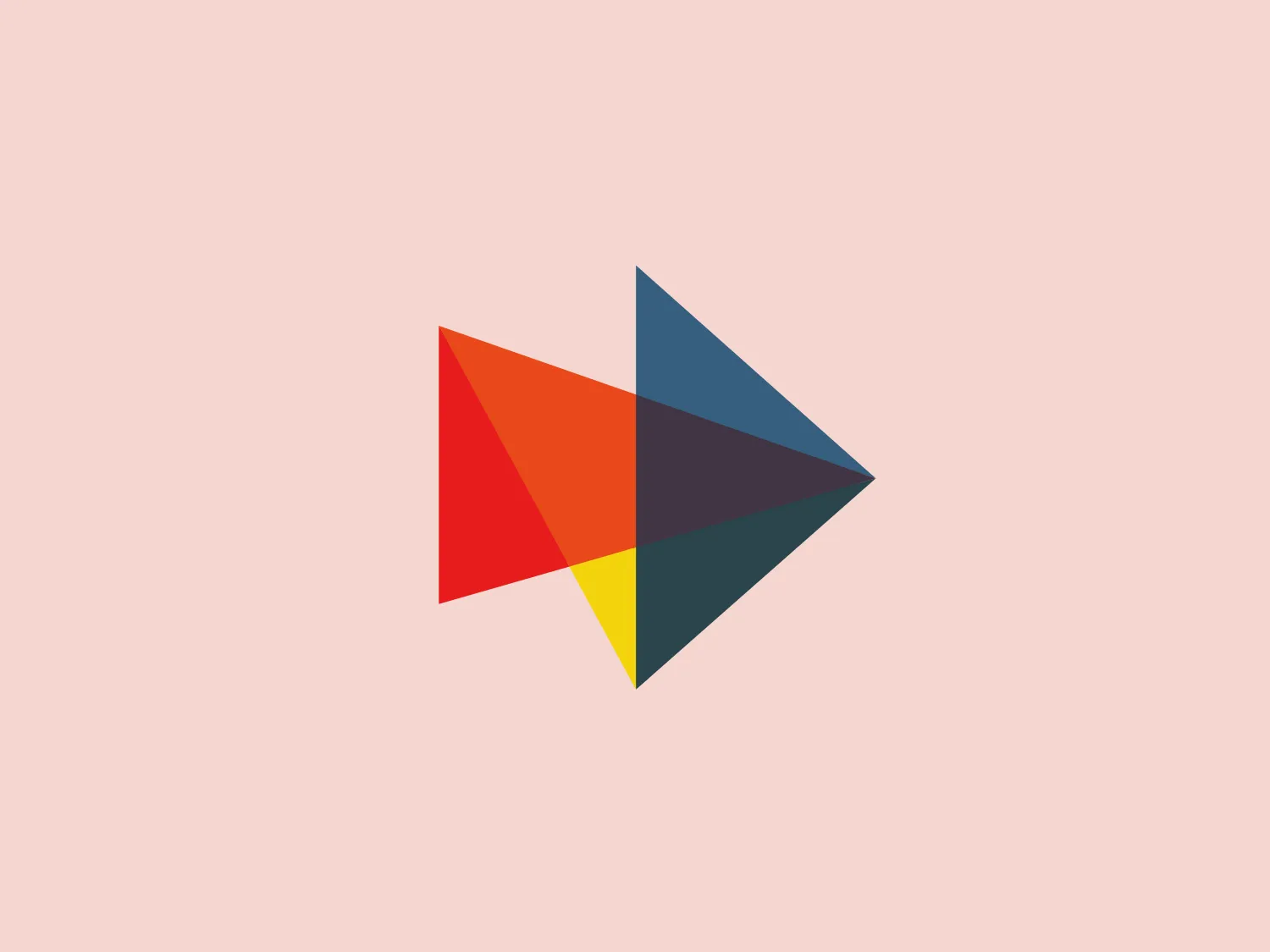 The image is of a modern, abstract logo featuring geometric shapes. The main structure consists of overlapping triangles oriented to form a dynamic, forward-moving arrow, representing the brand News Direct. The color palette is vibrant and includes a bright red (#FF0000), deep blue (#0000FF), and a vivid yellow (#FFFF00), with gradients that create a sense of depth and movement. The triangles are arranged in a way that allows the colors to blend where they overlap, adding complexity and a sense of interconnectivity to the design, showcasing the brand's innovative and technological nature. The aesthetic is sleek and contemporary, indicative of innovation or technology. Hexcode: #E5E7D0