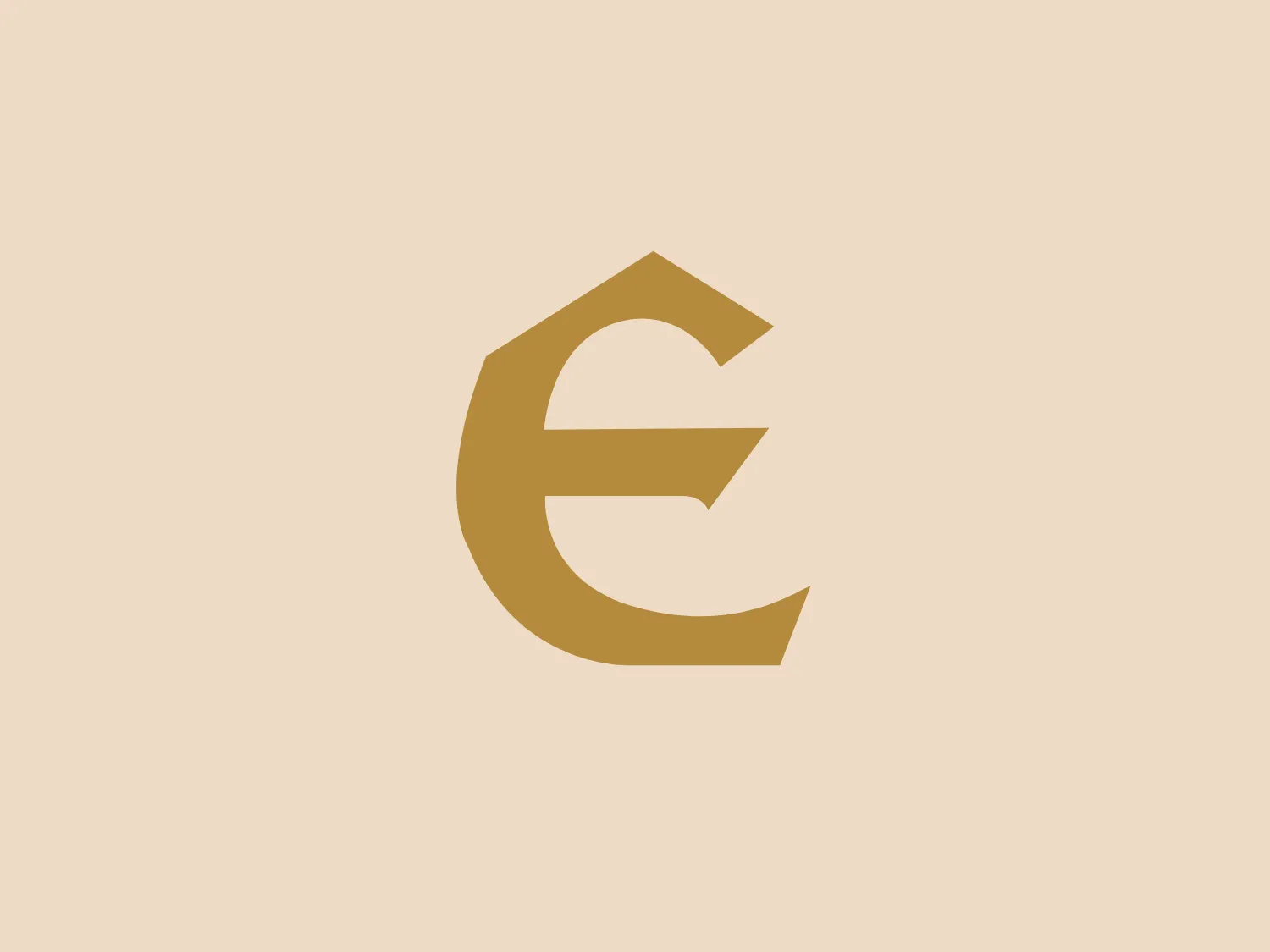 The Eldorado Resorts logo shows a modern, minimalist, stylized letter 'e' in bold sans-serif font. The upper and lower sections feature a distinctive cut, creating an abstract, somewhat digital look. The muted gold color exudes sophistication and a premium feel. It maintains a clean, contemporary, and professional aesthetic with an emphasis on simplicity and recognition.