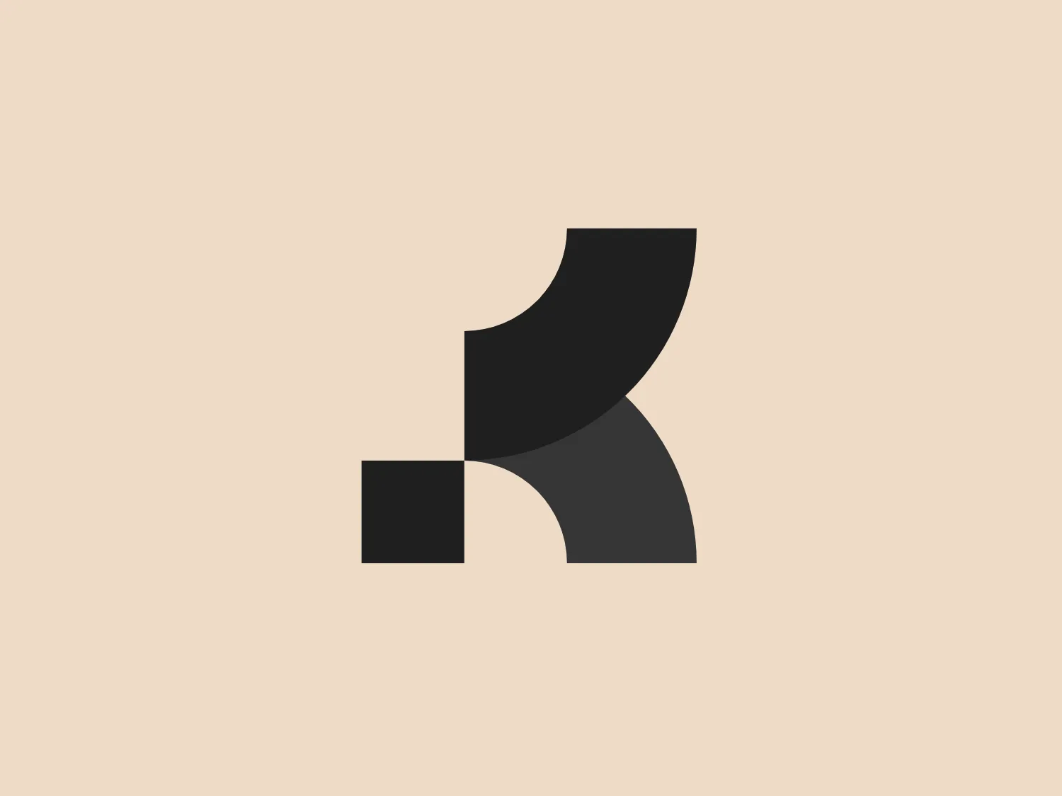 The business name Konceptive's logo features a stylized, geometric design composed of a large burgundy-colored shape resembling an 'r' or a stylized boot with a rounded top, intersected by a smaller, perfectly square shape of a slightly lighter shade. The color scheme uses a gradient with two shades of a deep, muted pinkish-red, giving the design a modern and minimalist look. The larger shape is curving inward, creating a sense of motion or growth.