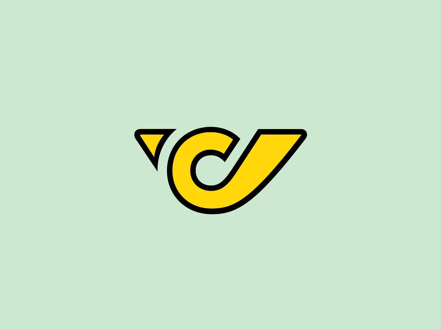 The Austrian Post logo features a bold, vibrant yellow letter "C" with a black outline, creating a striking visual effect. A black triangle attached to the left side of the "C" adds a modern, dynamic feel, suggesting activity or progress. The design is versatile and easily recognizable.