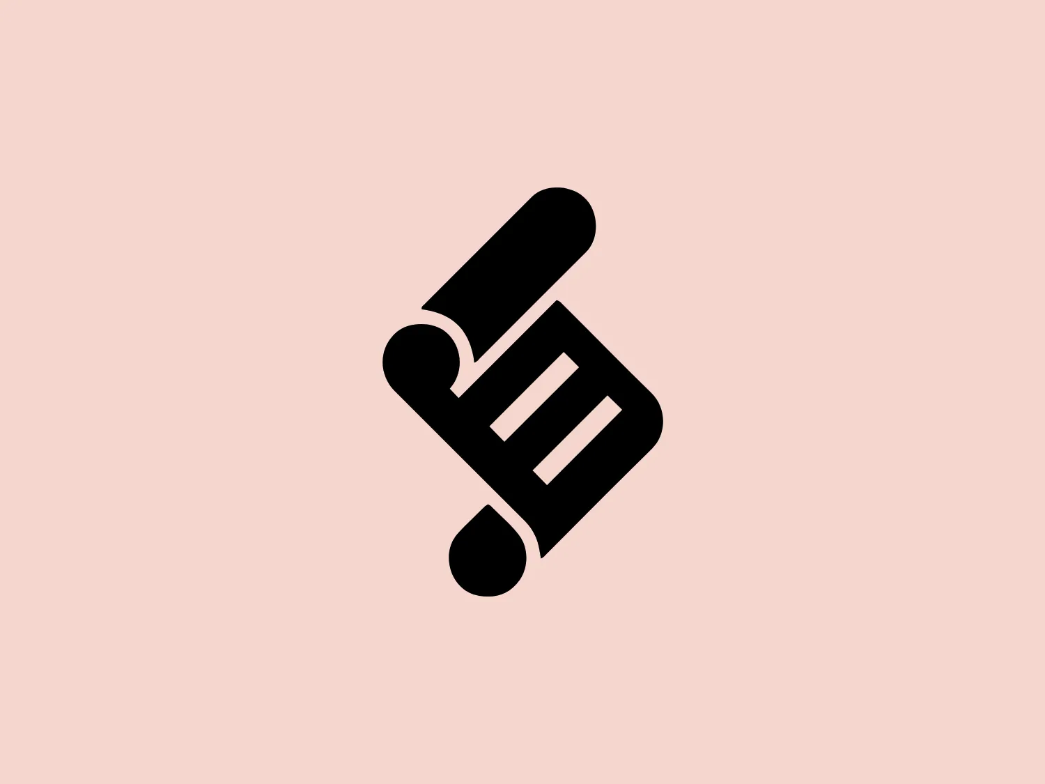The logo for Scroll Kit showcases a bold, abstract design with black geometric shapes forming a stylized letter "L" with a rounded corner on the bottom left. The upper portion extends horizontally and resembles a rolling pin or cylinder, while the lower part forms three vertical, parallel bars suggesting stability or a list. The clever use of negative space gives the logo a dynamic and modern feel suitable for a tech or design-related brand. Its minimalist and high-contrast design allows for versatile usage across various platforms and materials.