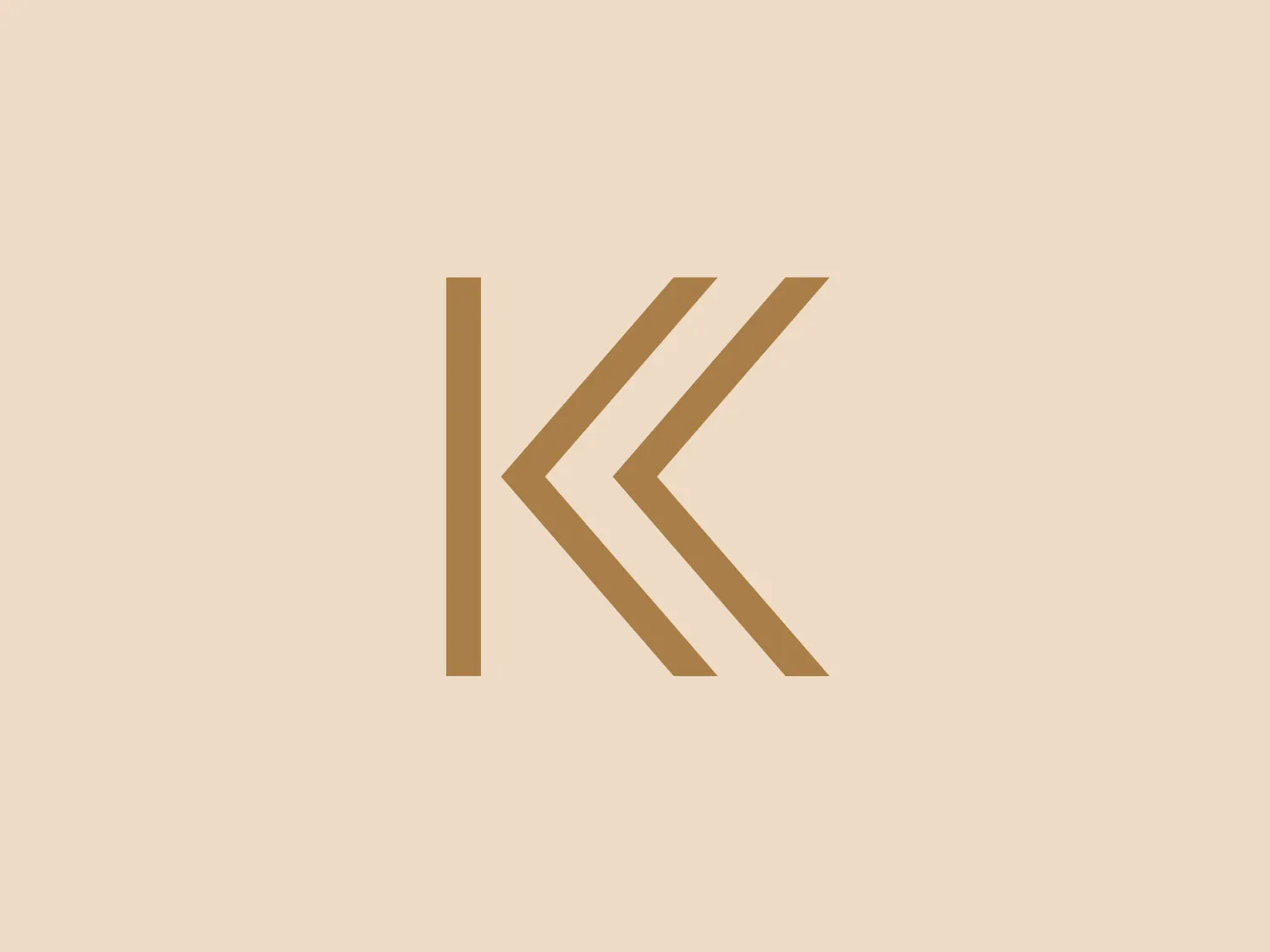 The Kudos Memorabilia logo consists of a sleek, minimalist representation of the letters "K" or "KK" in a monochromatic golden beige color. The geometric design features two right-angled triangles forming the central part of the "K" and a complete vertical rectangle serving as the spine. The design exudes a modern and professional look, with a sense of forward movement or progress conveyed by the rightward direction of the triangles. For a background that complements this logo without overshadowing it, a soft and neutral color would be ideal.