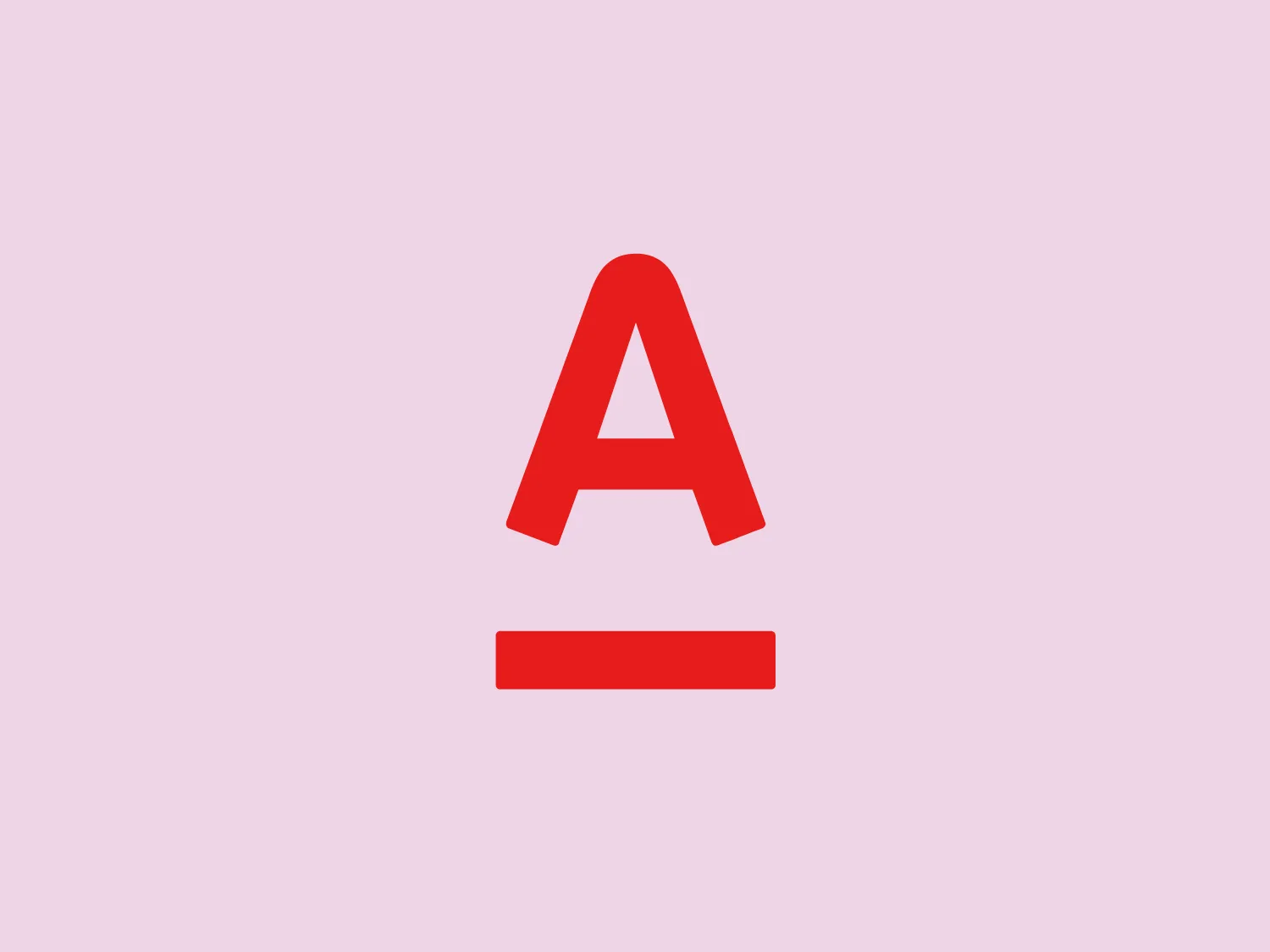 The Alfa Bank logo is a minimalistic design featuring a stylized uppercase letter "A" in a bold, sans-serif font, colored in vivid red. Below the "A" is a red horizontal line, creating a simplistic base or shadow, adding a sense of grounding and stability. The monochromatic color scheme makes the logo striking and easy to recognize, while the clean lines and clear form convey modernity and straightforwardness.