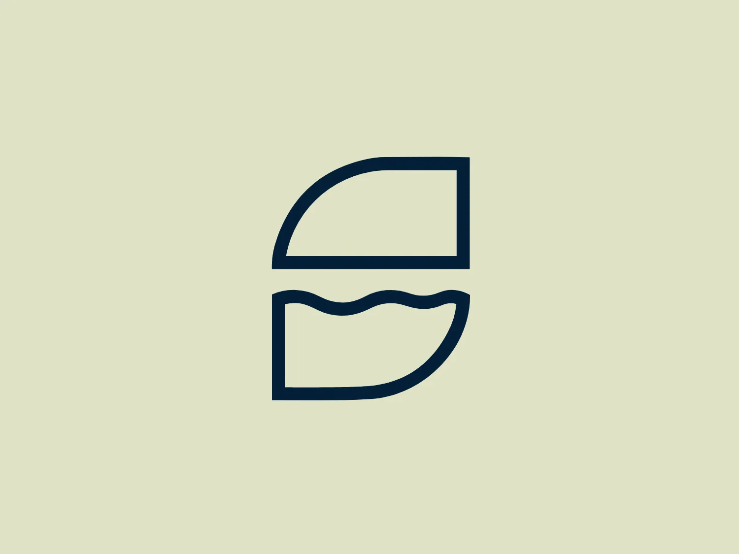 The Salzwasser logo depicts a two-toned, stylized design conveying a feeling of dynamism and uniqueness. It consists of a solid shape resembling a dome or semi-circle at the top, while the bottom half features a wavy line creating an effect similar to liquid or a landscape within a semi-circular boundary. Both elements are outlined with a thin line, enhancing their distinctiveness. The use of a deep navy blue color exudes professionalism, modernity, and strength, suitable for conveying reliability and sophistication.